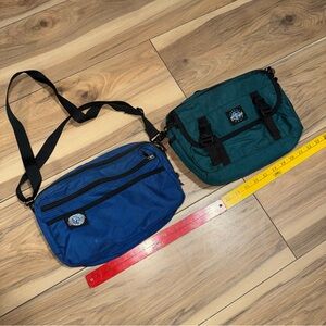 Lot of 2 Bundle Eagle Creek Bag Nylon Fanny Waist Pack Travel Green Blue VTG XXL